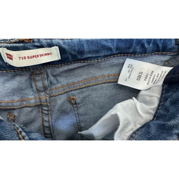Levi's 710 Super Skinny Girls Adjustable Waist Denim Blue Jeans Size 12 R - Picture 3 of 4